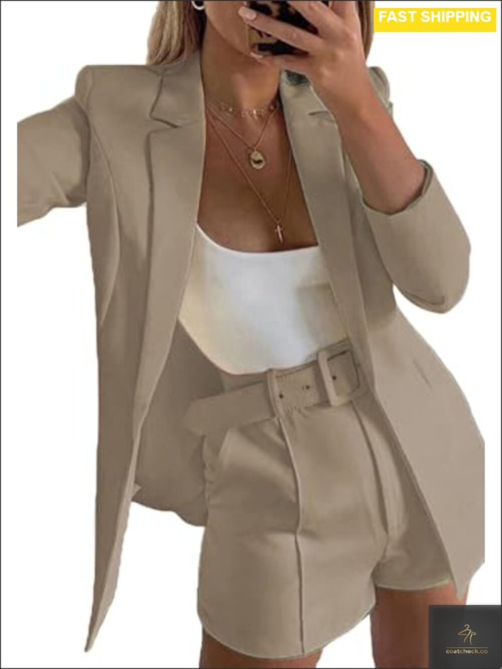 Women's 2 Piece Blazer Shorts Suit Set Business Casual Polyester